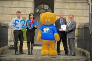 Bath based Mogers Drewett has become a senior corporate partner with Forever Friends, Thursday 4   February  2016,  after raising / donating £25k  to the campaign.  Pictured (L2R)  Thomas Hunt, Elizabeth Dowler,  TED,  Tim Hobbs and Steven Treharne.   PHOTO:PAUL GILLIS / paulgillisphoto.com  *** Local Caption ***  (C)2015 paul@paulgillisphoto.com     +44 07791 066 852