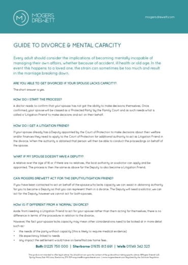 Mogers Drewett Guide To Divorce And Mental Capacity 2022