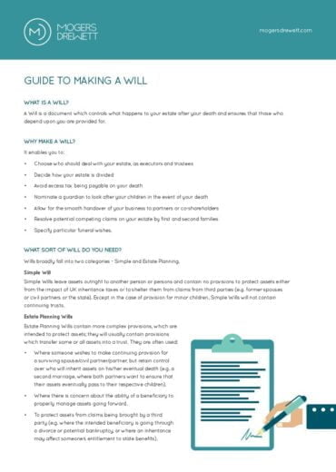 Mogers Drewett Guide To Making A Will