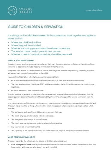 Mogers Drewett Guide To Children And Separation 2022