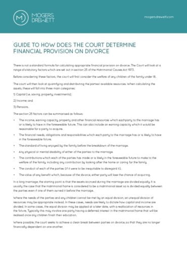 Guide to How Does the Court Determines Financial Provision on Divorce