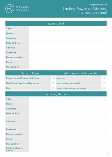 Lasting Power of Attorney Instruction Sheet